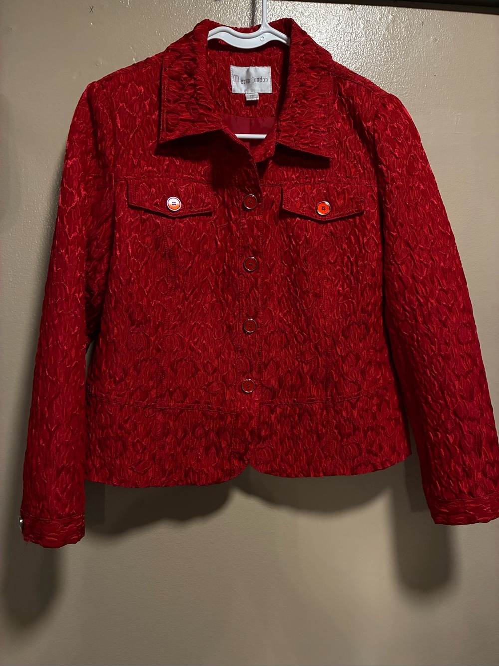 erin london Red Textured Button-Front Blazer